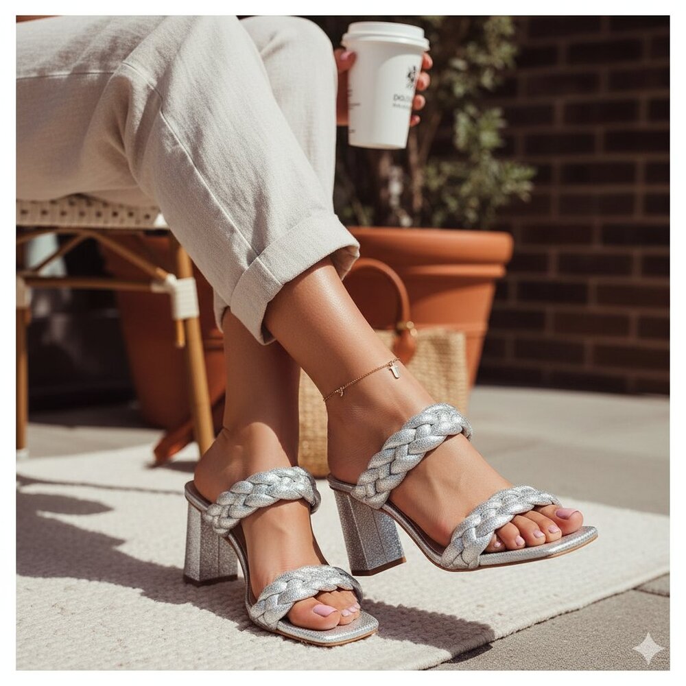 NIB Dolce Vita Paily Women's Braided Faux Leather 2 Strap Dress Sandals